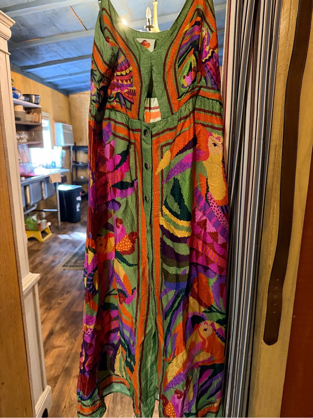 FARM Rio Green Multi-Color Button-Front Maxi Dress